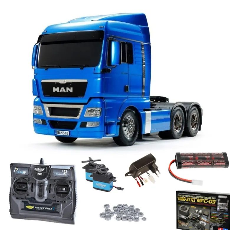 Tamiya 56370MFCMAN TGX 26.540 3-Achs 6x4 Hellblau Metallic 1:14 RC Bausatz Komplettset mit MFC-03, mit Carbon-Look Funke