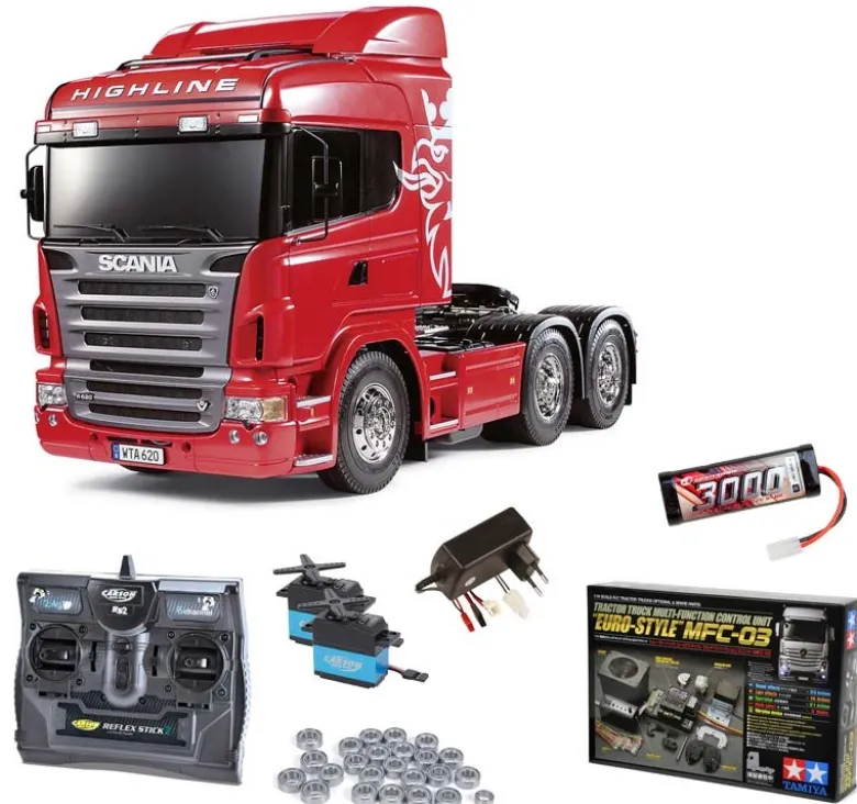 Tamiya 56323MFCScania R620 3-Achs 6x4 Komplettset inkl. MFC-03, Kugellager mit Carbon-Look Steuerung