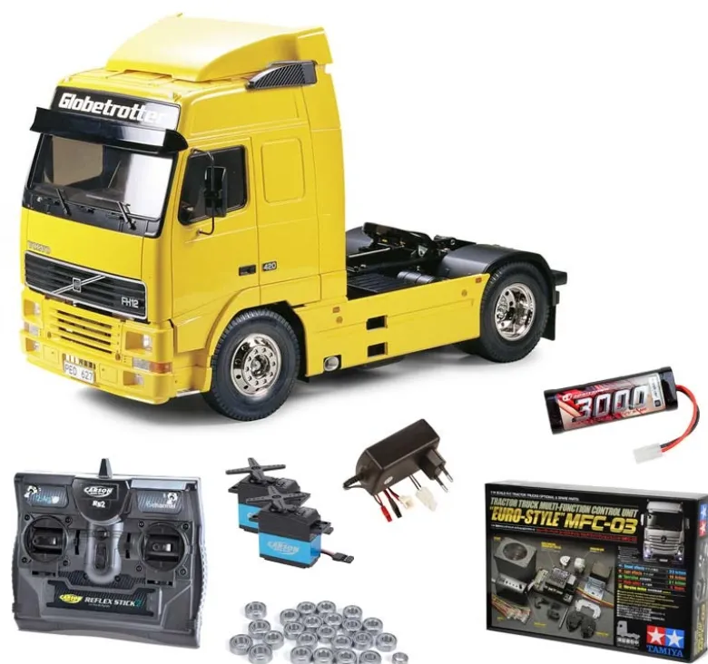 Tamiya 56312MFCVolvo FH12 Globetrotter 420 Komplettset inkl. MFC-03, Lager mit Carbon-Look Steuerung