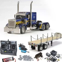 Tamiya 56344SET3Grand Hauler Customized komplett + MFC-01, Flachbett, Lager mit Carbon-Look Steuerung