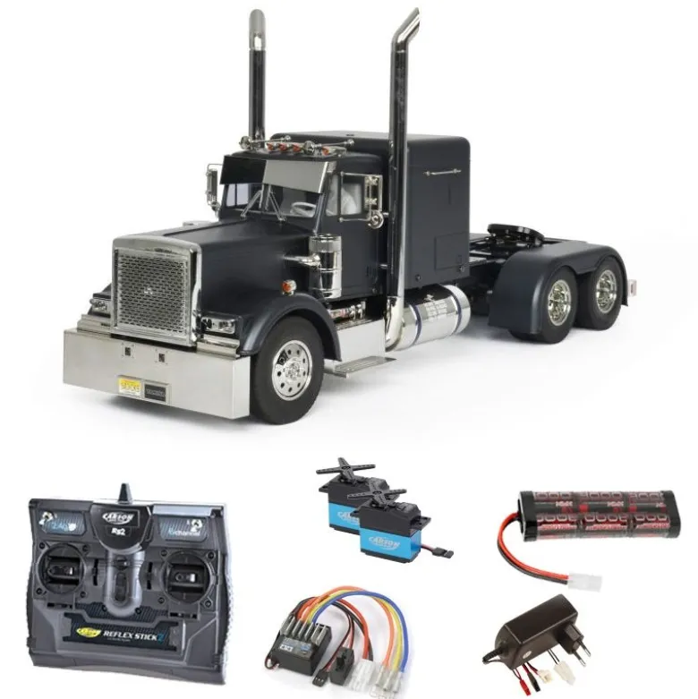 Tamiya 56356SETGrand Hauler schwarz matt Edition 1:14 2,4GHz Komplettset mit Carbon-Look Steuerung