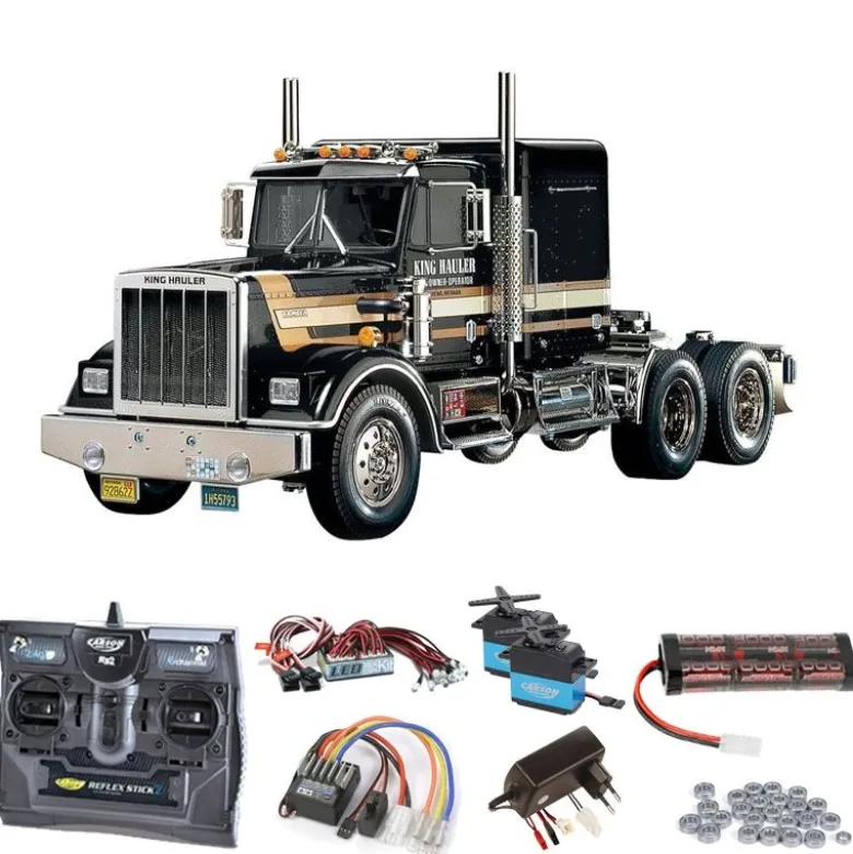 Tamiya 56336SET2King Hauler Black Edition Komplettset + LED, Kugellager mit Carbon-Look Steuerung