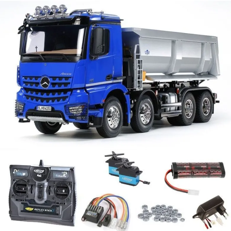 Tamiya 56366SETMercedes-Benz Arocs 4151 8x4 Kipper Truck 1:14 Komplettset mit carbon-Look Steuerung