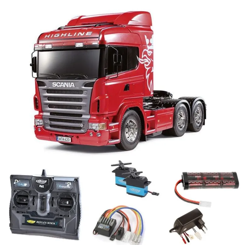 Tamiya 56323SETScania R620 3-Achs 6x4 1/14 2,4GHz Komplettset mit Carbondesign Steuerung