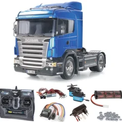 Tamiya 56318SET2Scania R470 Highline Komplettset + LED, Kugellager mit Carbon-Look Steuerung