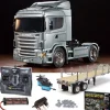 Tamiya 56364SET3Scania R470 Silber 1:14 Set + MFC-03, Flachbett, Kugellager mit Carbon-Look Funke