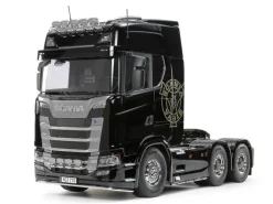 Tamiya 56368SET3Scania 770 S V8 6x4 1/14 Truck Komplettset MFC-03, Flachbett mit Carbon-Look Funke
