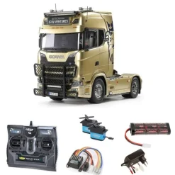 Tamiya 56379SETScania 770 S 4x2 Truck Bausatz, 1:14 Komplettset mit Carbon-Look Steuerung