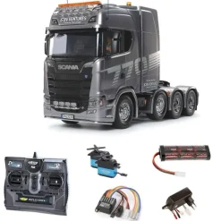 Tamiya 56371SETScania 8x4/4 4-Achs Truck 1:14 RC Bausatz Komplettset mit Carbon-Look Steuerung