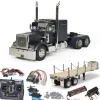 Tamiya 300056356SETTRGrand Hauler schwarz matt 1:14 Set mit Flachbett, LED, Lager mit Carbon-Look Funke