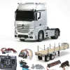 Tamiya 56335SETTRMercedes Benz Actros 1851 komplett + Flachbett, LED, Lager mit Carbon-Look Steuerung