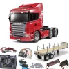 Tamiya 56323SETTRScania R620 3-Achs 6x4 komplett inkl. Flachbett, LED, Lager mit Carbon-Look Steuerung