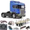 Tamiya 56318SETTRScania R470 Highline komplett + Flachbett, LED, Kugellager mit Carbon-Look Steuerung