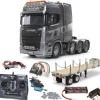 Tamiya 56371SETTRScania 8x4/4 4-Achs Truck 1:14 Bausatz Set + Flachbett, LED mit Carbon-Look Funke