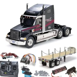 Tamiya 56314SETTRTruck Knight Hauler komplett inkl. Flachbett, LED,Kugellager mit Carbon-Look Steuerung