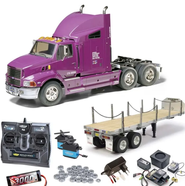 Tamiya 56309SET3Truck Ford Aeromax komplett + MFC-01, Flachbett, Kugellager mit Carbon-Look Steuerung