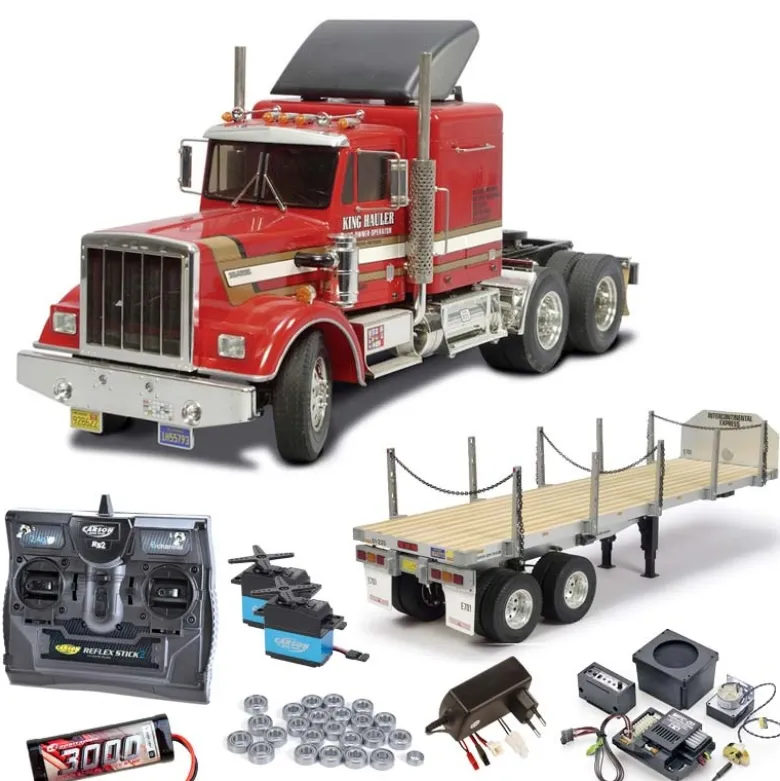 Tamiya 56301SET3Truck King Hauler komplett + MFC-01, Flachbett, Kugellager mit carbon-Look Steuerung