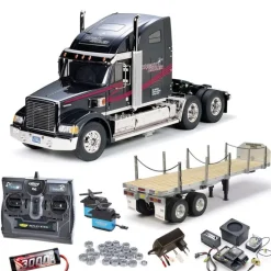 Tamiya 56314SET3Truck Knight Hauler komplett inkl. MFC-01, Flachbett, Lager mit Carbon-Look Steuerung