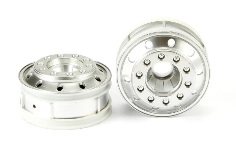 Tamiya 565171:14 Truckfelgen (2) vorn mitlaufend, Chrom Matt