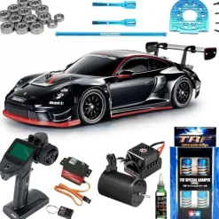 Tamiya 58745TU1Porsche 911 GT3 R (992) TT-02 4WD Bausatz, 1:10 Tuning Set Berlinskis 4000kV Brushless Set mit Tuningteilen!