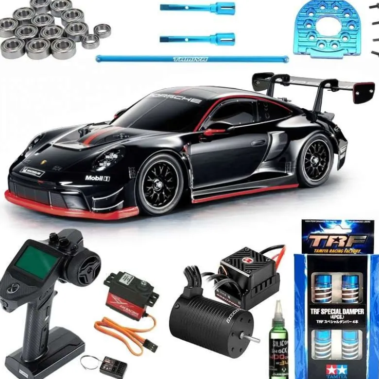 Tamiya 58745TU1Porsche 911 GT3 R (992) TT-02 4WD Bausatz, 1:10 Tuning Set Berlinskis 4000kV Brushless Set mit Tuningteilen!