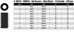 Team Corally C-38515Stahl Madenschrauben Set M3 / M4 / M5 - 12.9 schwarz (370St)