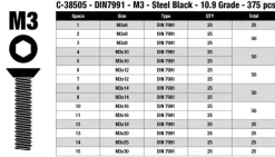 Team Corally C-38505Stahl Schrauben Set M3 Senkkopf Innensechskant 10.9 (375 St)