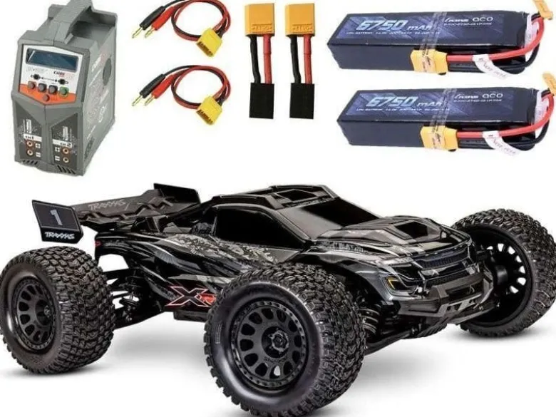 Traxxas 78086-4BLK-SET3XRT 4X4 VXL 1/7 4WD Race Truck Brushless RTR, schwarz Set mit 2x 4S 50C Boost 7000 Lipo, Duo Ladegerät