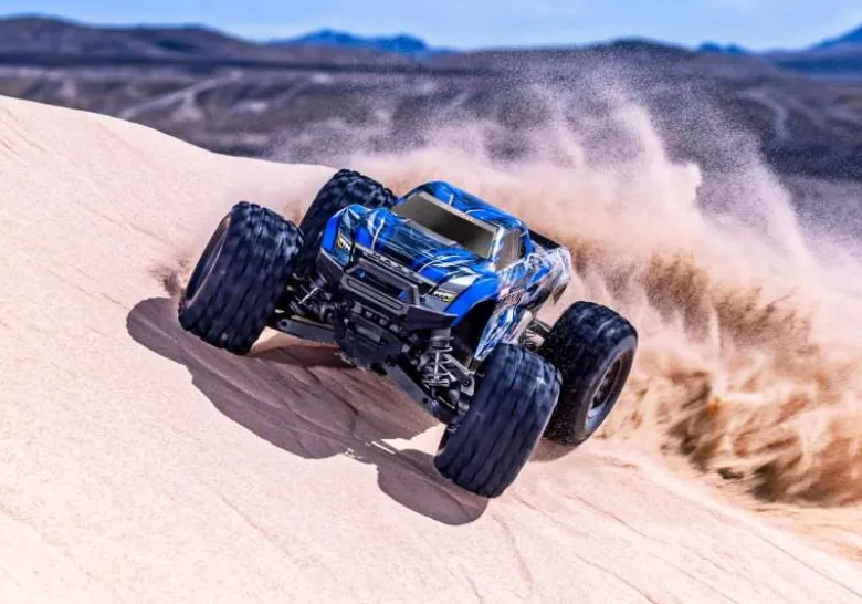 Traxxas 107154-1-BLUESET1MINI-MAXX 4WD BL-2S Brushless, HD-Teile, RTR, blau Set mit zweitem Akku und EZ-Peak Plus Ladegerät