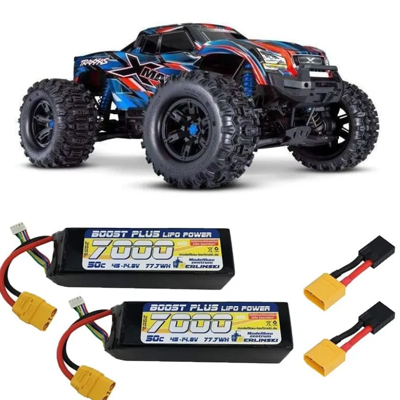 Traxxas 77096-4BLUESET2X-MAXX 8S 4x4 VXL Brushless Monster-Truck 1/7 RTR, blau inkl. 2x 4S Lipo-Akku & Adapter