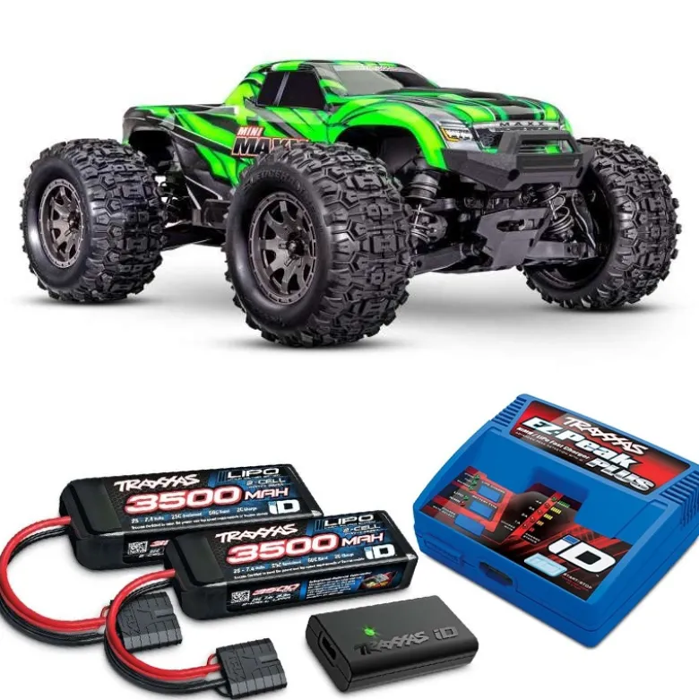 Traxxas 107154-1-GRNSET1MINI-MAXX 4WD BL-2S Brushless, HD-Teile, RTR, grün Set mit zweitem Akku und EZ-Peak Plus Ladegerät