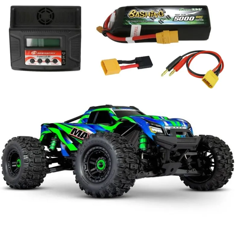 Traxxas 89086-4GRNSET2WideMAXX 1:10 RTR TSM 4S Brushless Monster-Truck grün Spar-Set inkl. 4S LiPo und Multifunktionsladegerät