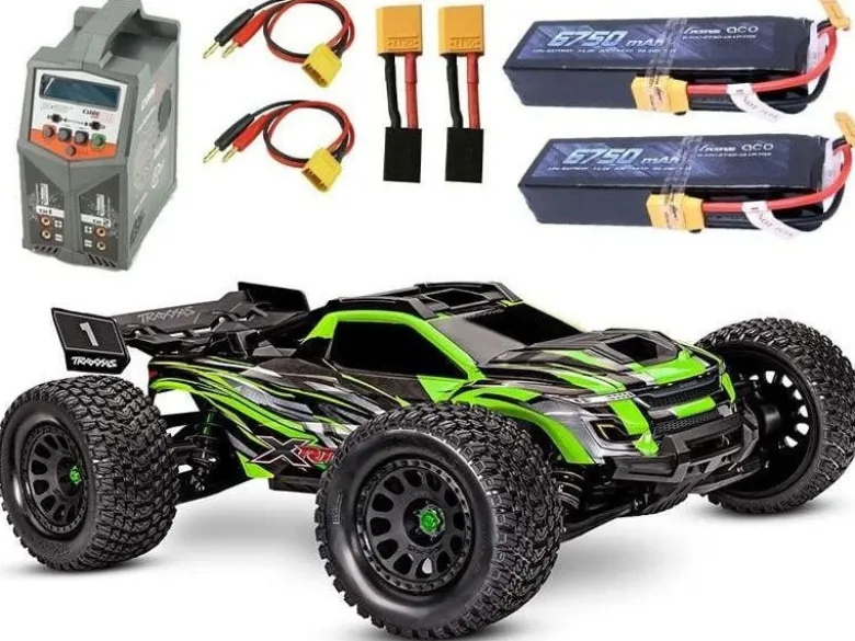 Traxxas 78086-4GRN-SET3XRT 4X4 VXL 1/7 4WD Race Truck Brushless RTR, grün Set mit 2x 4S 50C Boost 7000 Lipo, Duo Ladegerät