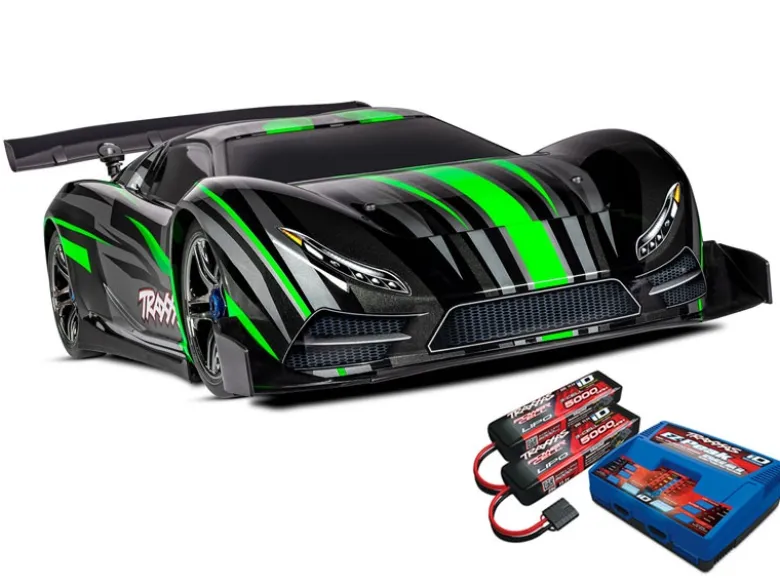 Traxxas 64077-3GRNSETX0-1 Supercar BL mit TSM TQ-Wireless bis 160km/H grün Set mit original Traxxas 2x3S LiPo und Dual Ladegerät