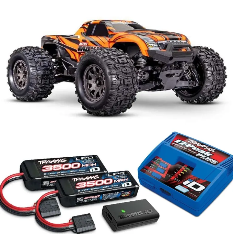 Traxxas 107154-1-ORNGSET1MINI-MAXX 4WD BL-2S Brushless, HD-Teile, RTR, orange Set mit zweitem Akku und EZ-Peak Plus Ladegerät