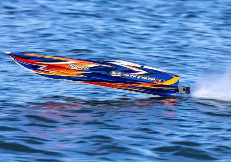 Traxxas 103076-4-ORNGSET2SPARTAN SR 36-Zoll Rennboot Brushless RTR, orange Set 2 mit Traxxas Duo Ladegerät + 2x 2S LiPo-Akku 7600mAh