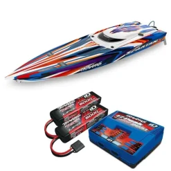 Traxxas 103076-4-ORNGSET1SPARTAN SR 36-Zoll Rennboot Brushless RTR, orange Set 1 mit Traxxas Duo Ladegerät + 2x 3S LiPo-Akku 5000mAh